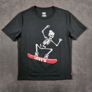 Levis Skeleton Snowboard Graphic‎ T Shirt Kids Medium 9 10 Years Black NWT